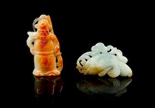 * Two Carved Jade Pendants Height of first 2 1/2 inches.