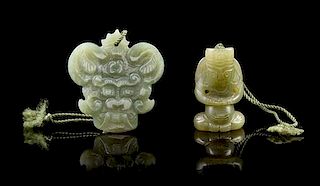 * Two Carved Jade Pendants Height of taller 2 1/8 inches.