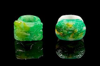 * Two Jadeite Archer's Rings Length of first 1 1/8 inches.