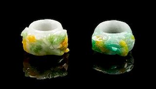 * Two Jadeite Archer's Rings Length overall of first 1 3/8 inches.