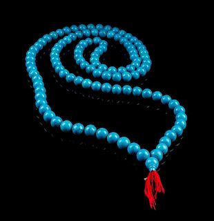 A Turquoise Prayer Beads Necklace Length overall 40 inches.