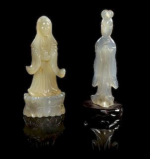 * Two Agate Figures of Female Immortals Height of taller 4 1/2 inches.