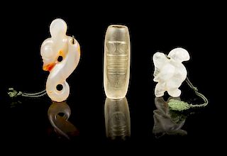 * A Group of Three Crystal Carvings Height of tallest 3 1/2 inches.