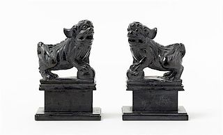 * A Pair of Hardstone Figures of Fu Lions Height 3 1/4 inches.