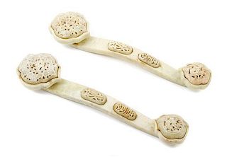* A Pair of Hardstone Ruyi Scepters Length 13 1/2 inches.