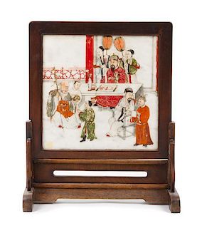 A Chinese Marble Inset Table Screen Height overall 19 1/4 inches.