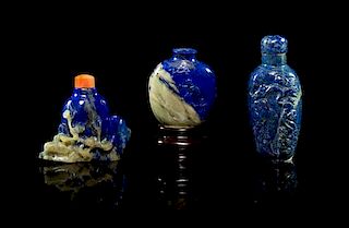 * Three Lapis Lazuli Snuff Bottles Height of tallest 2 1/2 inches.