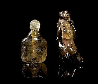 * Two Smokey Quartz Snuff Bottles Height of tallest 2 1/2 inches.