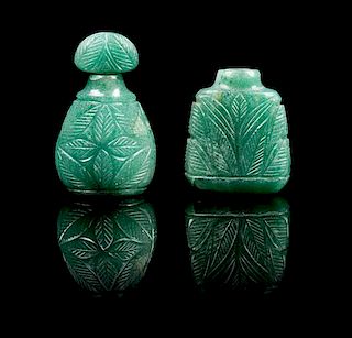 * Two Green Jadeite Snuff Bottles Height of tallest 1 5/8 inches.