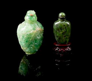 * A Jadeite Snuff Bottle Height of tallest 3 1/2 inches.
