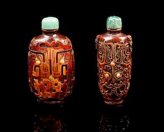 * Two Hardstone Snuff Bottles Height of tallest 2 7/8 inches.