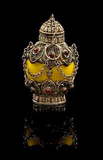 * A Tibetan Silver Mounted Snuff Bottle Height 2 7/8 inches.