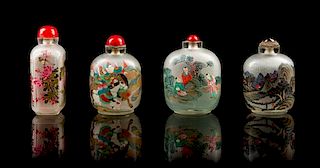 Four Inside Painted Glass Snuff Bottles Height of tallest 4 1/2 inches.