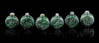 * A Group of Six Jadeite Snuff Bottles Height of tallest 2 1/2 inches.