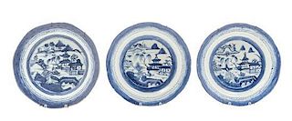 * A Set of Three Chinese Export Porcelain Plates Diameter 8 1/2 inches.