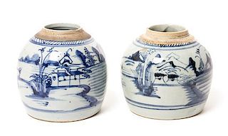 * A Pair of Chinese Export Porcelain Jars Height 6 1/2 inches.