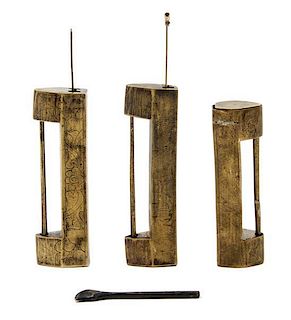 Three Chinese Brass Locks Length of longest 8 inches.