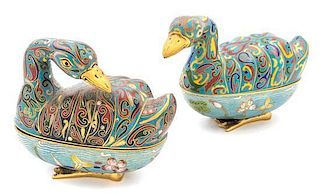 Two Cloisonne Enamel Jars and Covers Length of longer 9 inches.