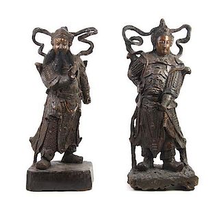 A Pair of Carved Wood Figures of Immortals Height of pair 34 inches.