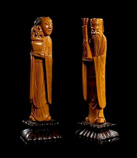 * Two Boxwood Figures of Immortals Height 5 inches.