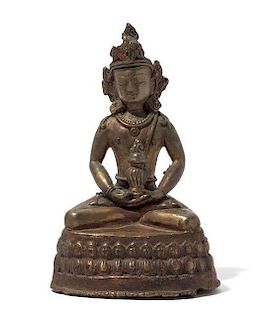 A Sino-Tibetan Gilt Bronze Figure of a Bodhisattva Height 6 1/2 inches.
