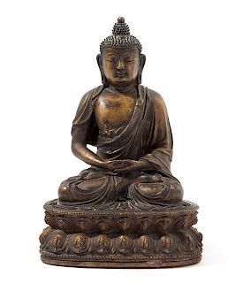 * A Sino-Tibetan Plaster Figure of Buddha Height 10 1/4 inches.