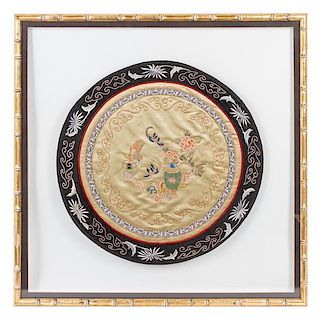An Embroidered Silk Roundel Diameter 18 1/4 inches.