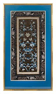 A Embroidered Silk Rectangular Panel Height 26 x width 13 1/4 inches.