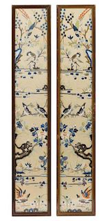 A Pair of Embroidered Silk Rectangular Panels Height 20 5/8 inches.