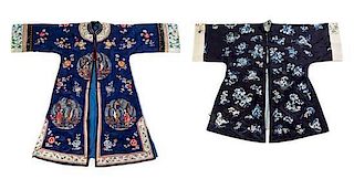Two Embroidered Silk Lady's Informal Robes Length of longer from collar to hem 45 1/2 inches.