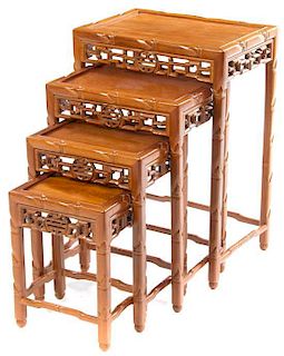 A Set of Four Nesting Tables Height of largest 27 1/2 x width 19 x depth 13 1/2 inches.