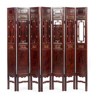 * A Parcel Gilt Seven-Panel Floor Screen Height 71 x width 11 1/2 inches (each panel).