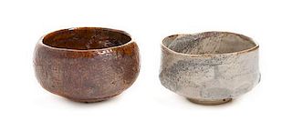 * Two Japanese Pottery Bowls Diameter of largest 4 1/2 inches.