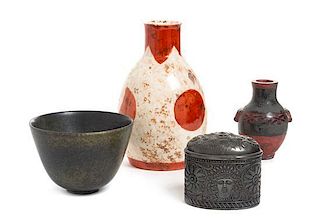 * A Group of Four Japanese Decorative Articles Height of tallest 7 3/4 x width 4 1/2 inches.