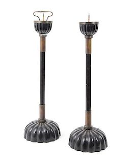 * A Pair of Japanese Lacquered Shokudai Height 26 1/2 inches.