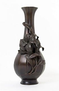 A Japanese Bronze Vase Height 17 1/2 inches.