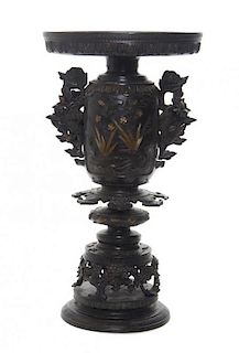 * A Japanese Mixed Metal Usubata Height 19 1/2 inches.