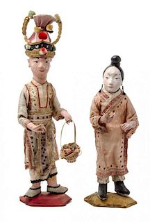 A Pair of Japanese Dolls Height of vitrine 25 3/8 inches.