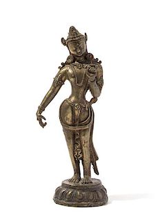 A Gilt Bronze Figure of Deity Height 8 7/8 inches.
