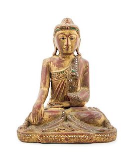 * A Burmese Lacquered Figure of a Seated Monk Height 13 inches.