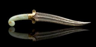 * A Mughal-Style Dagger with Jade Handle Length 15 inches.