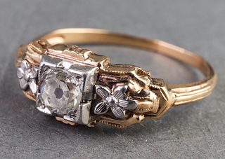 Edwardian 14K Yellow Gold & Platinum Diamond Ring