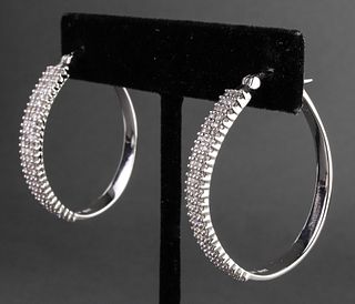 OTC Int'l 14K White Gold Diamond Hoop Earrings