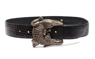 Kieselstein-Cord Sterling Silver Gator Buckle Belt