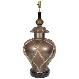 Mid-Century Brass Bamboo Lattice Motif Table Lamp