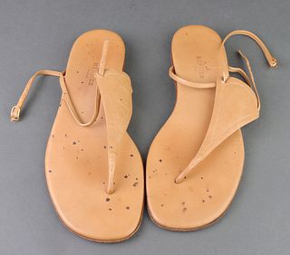 Hermes Leather Thong Flat Sandals, Size 36.5
