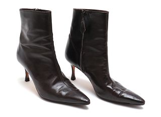 Manolo Blahnik Leather Ankle Boots, Size 38