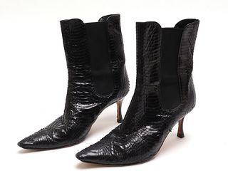 Manolo Blahnik Snakeskin Ankle Boots, Size 38.5