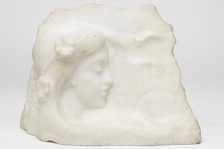 Art Nouveau Marble Relief Sculpture of Woman