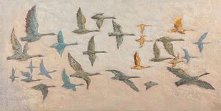 Modern "Birds in Flight" Oil on Canvas